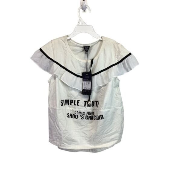 Simple Truth City Girl White Black Trimmed Short Sleeve Blouse Size Small NWT - Picture 1 of 6